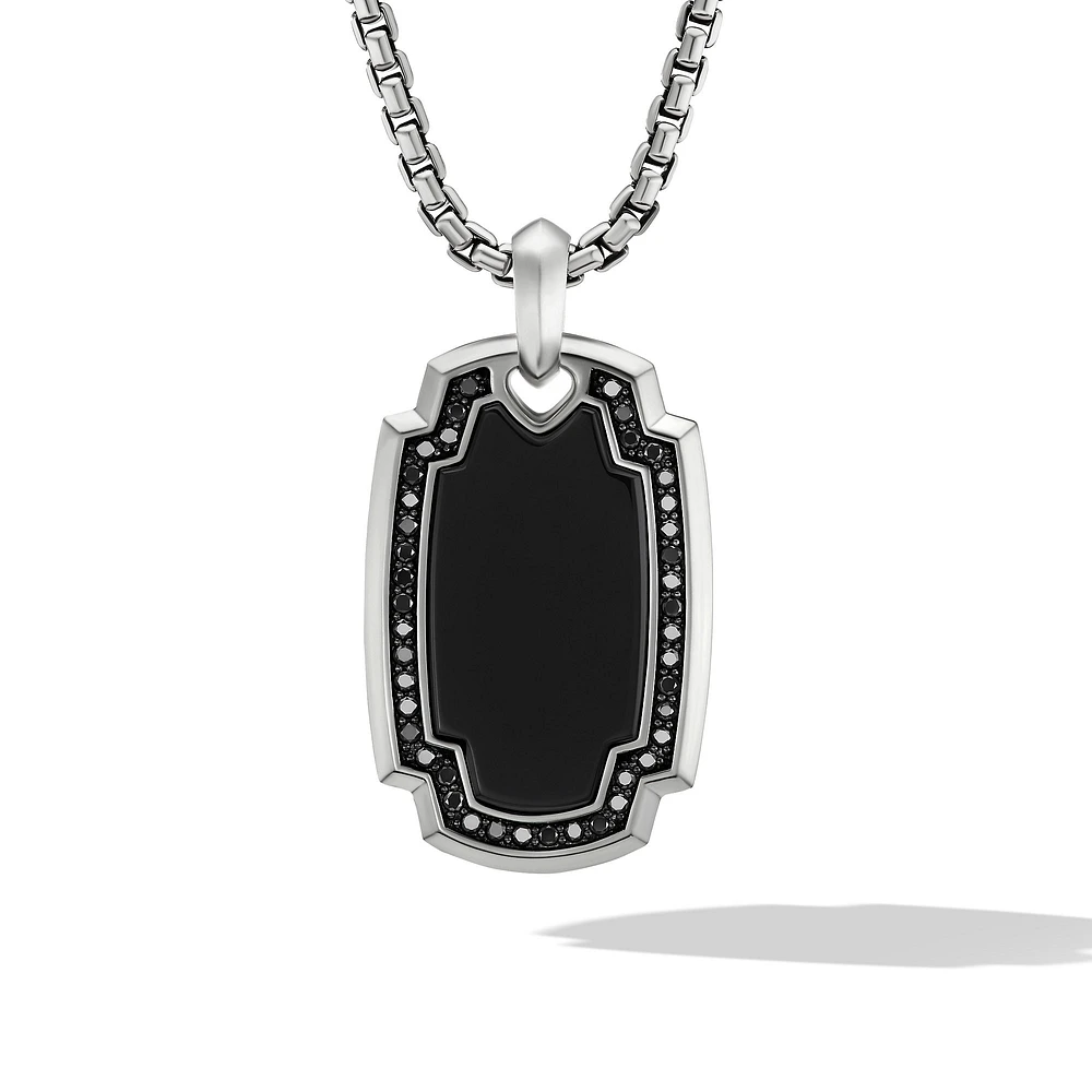 Elongated Amulet in Sterling Silver with Black Onyx and Black Diamonds, 31mm