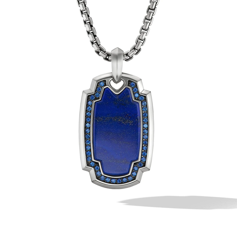 Elongated Amulet in Sterling Silver with Lapis and Sapphires, 31mm