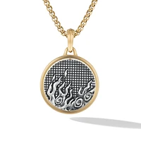 Water and Fire Duality Amulet in Sterling Silver with 18K Yellow Gold, 30mm