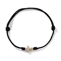 Cross Cord Bracelet in Black Nylon with 18K Yellow Gold and Diamonds