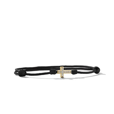 Cross Cord Bracelet in Black Nylon with 18K Yellow Gold and Diamonds