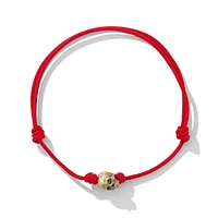 Skull Cord Bracelet in Red Nylon with 18K Yellow Gold
