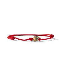 Skull Cord Bracelet in Red Nylon with 18K Yellow Gold