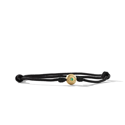 Evil Eye Cord Bracelet in Black Nylon with 18K Yellow Gold and Emerald