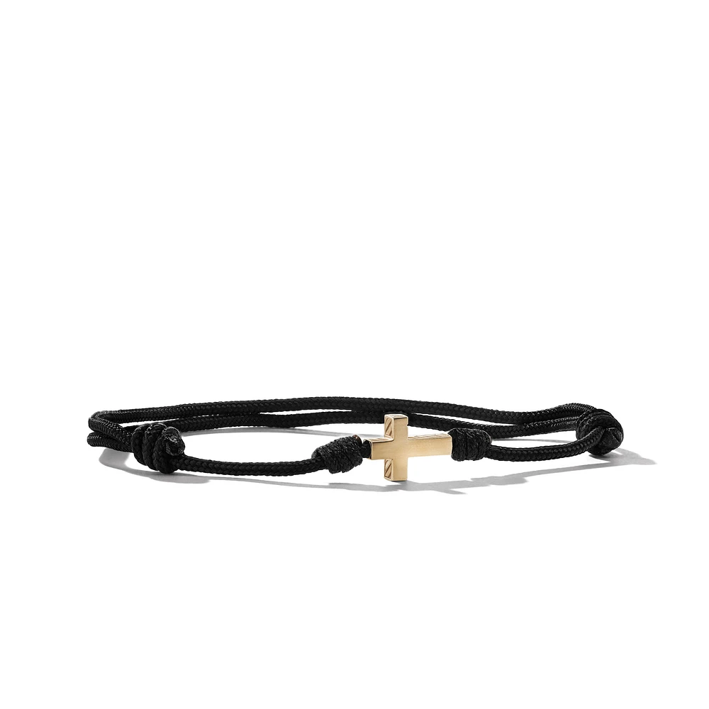 Cross Cord Bracelet in Black Nylon with 18K Yellow Gold