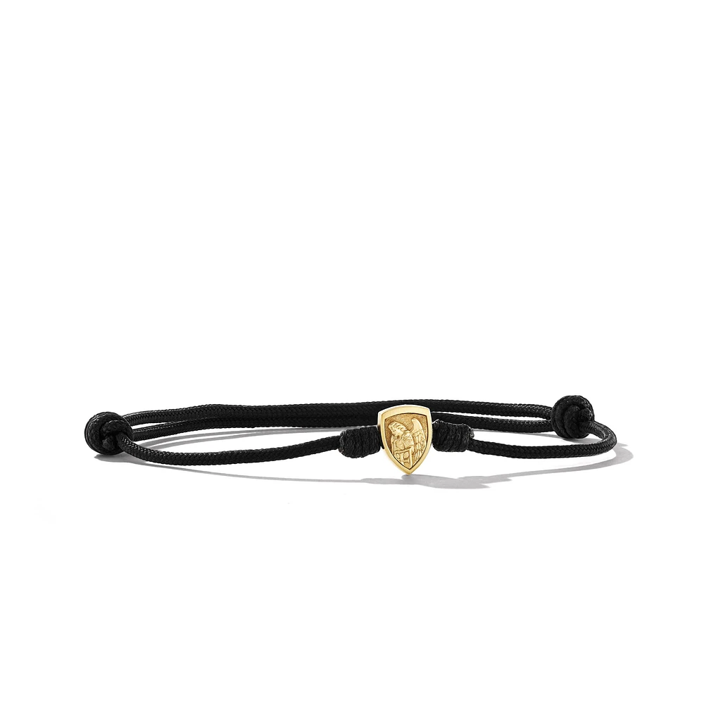 St. Michael Cord Bracelet in Black Nylon with 18K Yellow Gold