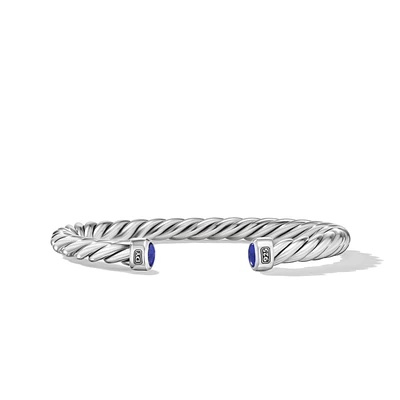 Cable Cuff Bracelet in Sterling Silver with Lapis, 6mm