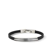 Deco ID Bracelet in Black Leather with Sterling Silver, 7mm