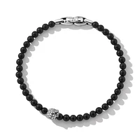 Memento Mori Skull Station Bracelet in Sterling Silver with Black Onyx and Diamonds
