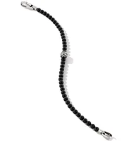 Memento Mori Skull Station Bracelet in Sterling Silver with Black Onyx and Diamonds