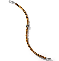Memento Mori Skull Station Bracelet in Sterling Silver with Tigers Eye and Cognac Diamonds, 4mm