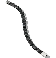 Sculpted Cable Woven Tile Bracelet in Black Titanium with Sterling Silver and Black Nylon