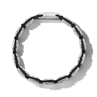 Sculpted Cable Woven Tile Bracelet with Sterling Silver and Black Nylon