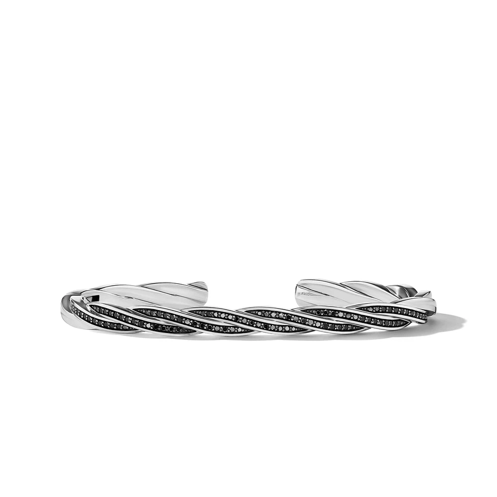 Woven Box Chain Bracelet in Sterling Silver with Black Stainless Steel and Black Nylon