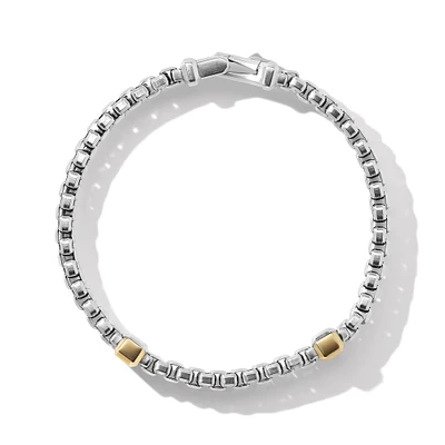 Double Box Chain Bracelet in Sterling Silver with 18K Yellow Gold, 10.5mm