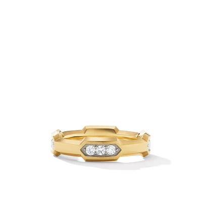 Hex Station Band Ring in 18K Yellow Gold with Diamonds, 6mm