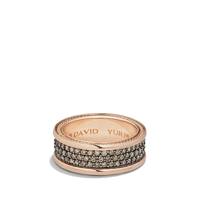 Streamline Three Row Band Ring in 18K Rose Gold with Cognac Diamonds, 8.5mm