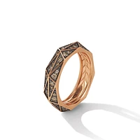 Torqued Faceted Band Ring in 18K Rose Gold with Cognac Diamonds, 6mm