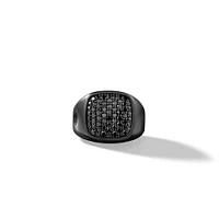 Streamline Signet Ring in Black Titanium with Black Diamonds, 19mm