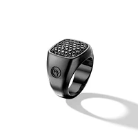 Streamline Signet Ring in Black Titanium with Black Diamonds, 19mm