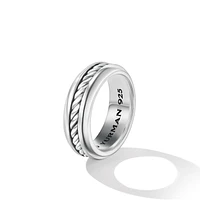 Cable Inset Band Ring in Sterling Silver