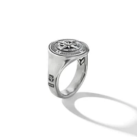 Maritime Compass Signet Ring in Sterling Silver with Center Black Diamond