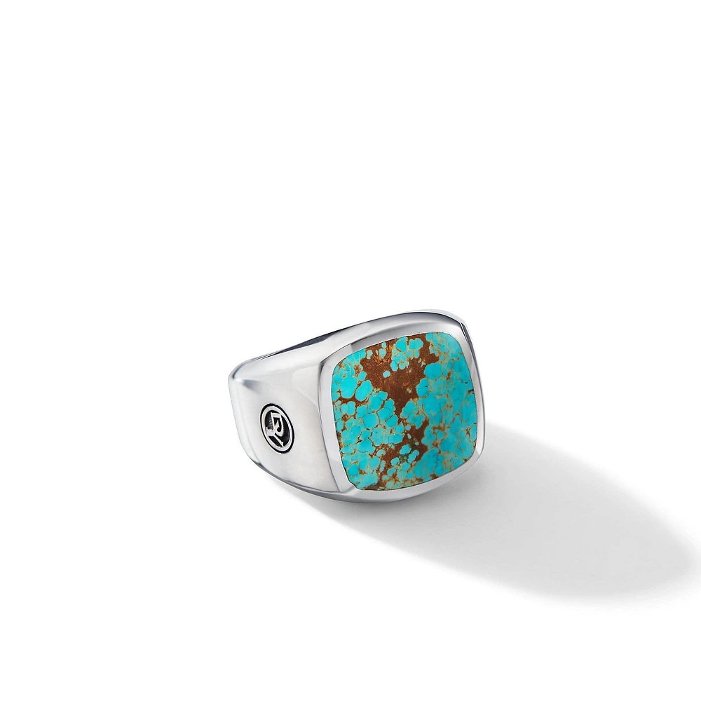 Exotic Stone Signet Ring in Sterling Silver with Turquoise, 19mm