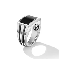 Deco Signet Ring in Sterling Silver with Black Onyx