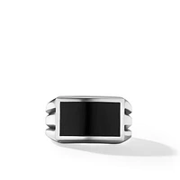 Deco Signet Ring in Sterling Silver with Black Onyx