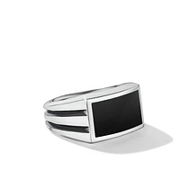 Deco Signet Ring in Sterling Silver with Black Onyx