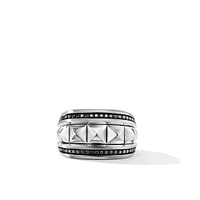 Pyramid Signet Ring in Sterling Silver with Black Diamonds, 16mm