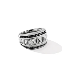 Pyramid Signet Ring in Sterling Silver with Black Diamonds, 16mm