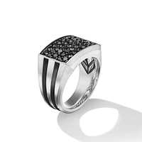 Deco Signet Ring in Sterling Silver with Black Diamonds, 14.8mm