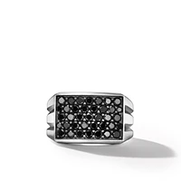 Deco Signet Ring in Sterling Silver with Black Diamonds, 14.8mm
