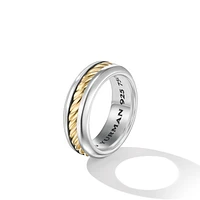 Cable Inset Band Ring in Sterling Silver with 18K Yellow Gold