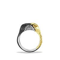 Cable Inset Band Ring in Sterling Silver with 18K Yellow Gold