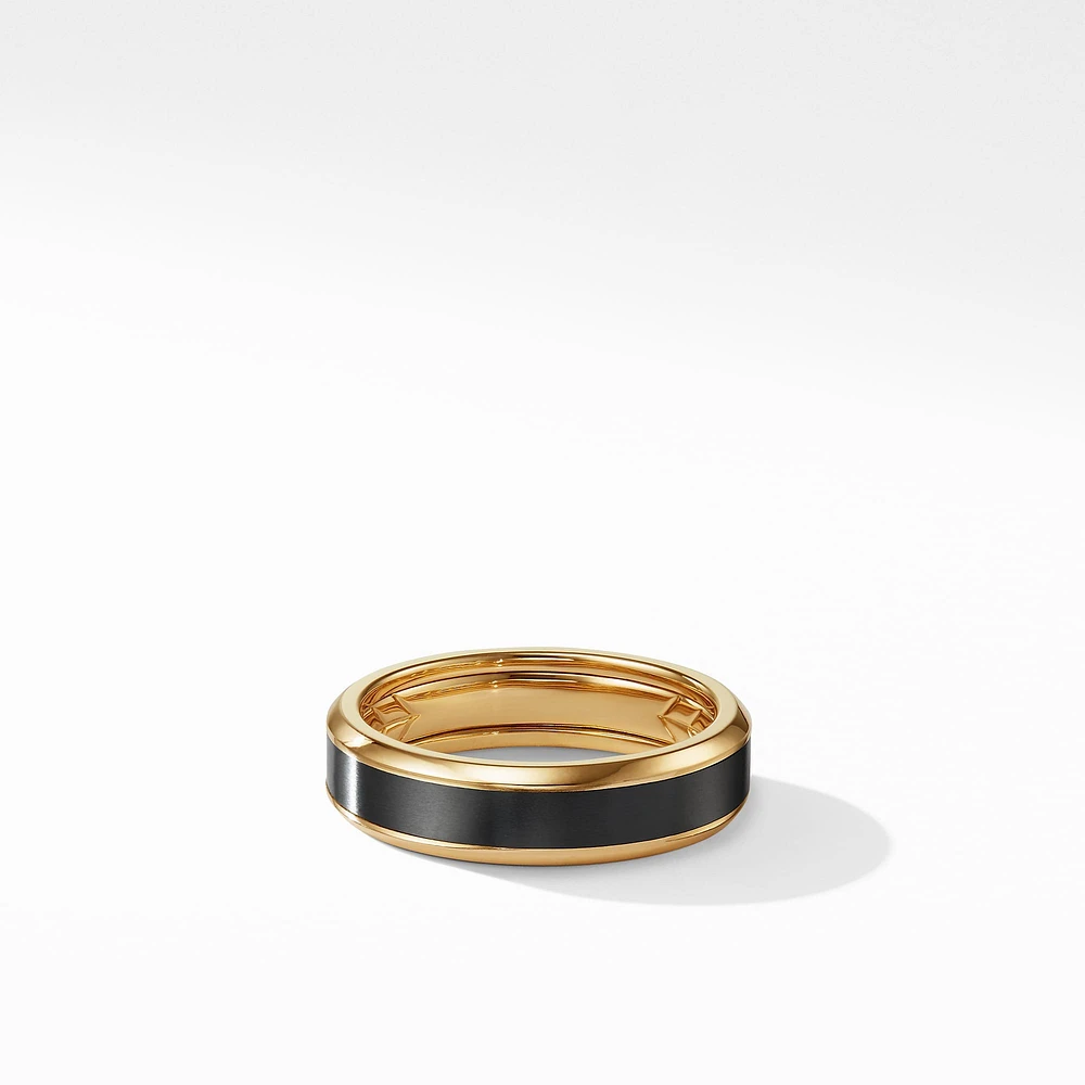 Beveled Band Ring in 18K Yellow Gold with Black Titanium