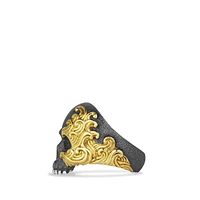 Waves Skull Ring in Sterling Silver with 18K Yellow Gold, 24mm