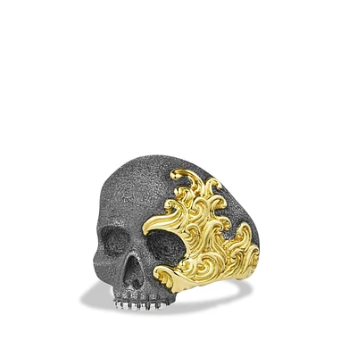 Waves Skull Ring in Sterling Silver with 18K Yellow Gold, 24mm