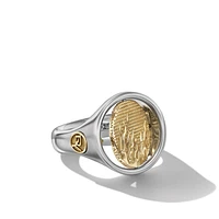 Water and Fire Duality Signet Ring in Sterling Silver with 18K Yellow Gold