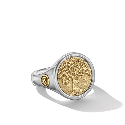 Life and Death Duality Signet Ring in Sterling Silver with 18K Yellow Gold