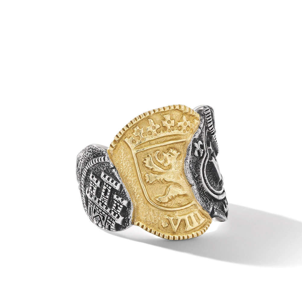 Shipwreck Coin Signet Ring in Sterling Silver with 18K Yellow Gold, 24mm