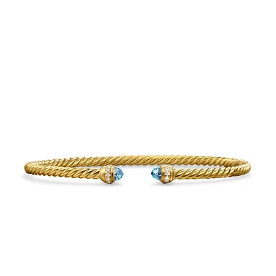 Classic Cablespira Bracelet in 18K Yellow Gold with Blue Topaz and Diamonds, 3mm