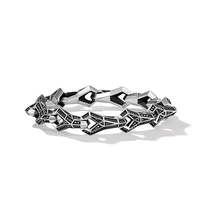 Faceted Link Bracelet in Sterling Silver with Black Diamonds, 12.5mm