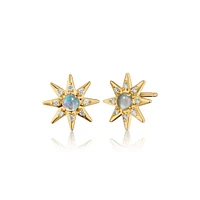 Water Opal & Diamond Star Stud Earrings