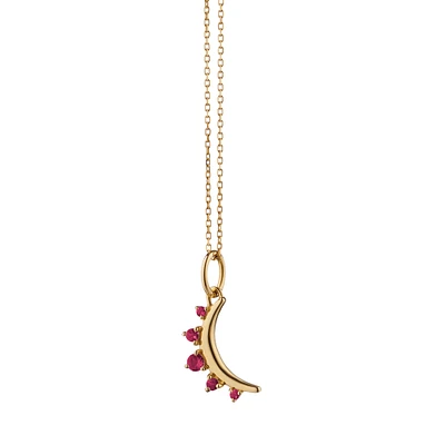 Mini Moon Charm Ruby Necklace 17" Length