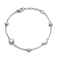 Sun, Moon & Stars Sterling Silver, White Sapphires & Moonstone Bracelet Length 7"