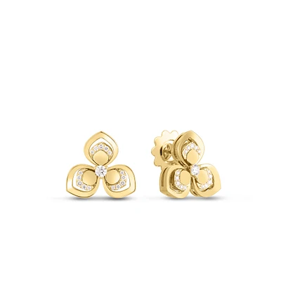 Petals Yellow Gold 20mm X 20mm Three Petal Diamond Stud Earrings