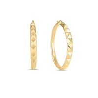 18K YELLOW DESIGNER GOLD PYRAMID HOOP EARRINGS