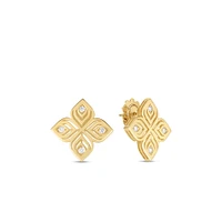 18K YELLOW GOLD ARABESQUE LARGE DIAMOND FLOWER EARRINGS